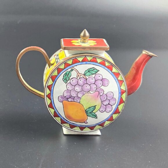 Miniature Enameled Teapot – Fruits Design – 3.5" Tall - Picture 9 of 12